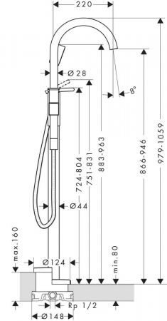 Baterie cada freestanding crom lucios Hansgrohe Axor One [1]