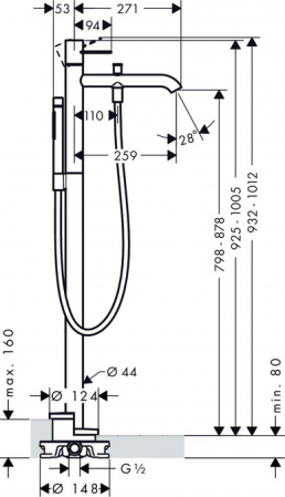 Baterie cada freestanding crom lucios Hansgrohe Axor Uno [1]