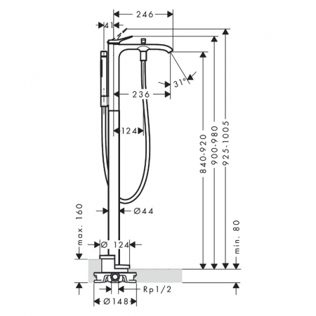 Baterie cada freestanding crom lucios Hansgrohe Vivenis [1]