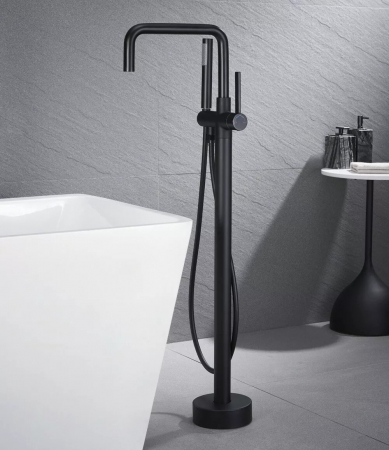 Baterie cada freestanding negru mat, pipa pivotanta 360 de grade Foglia Gobi [2]