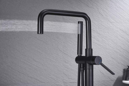 Baterie cada freestanding negru mat, pipa pivotanta 360 de grade Foglia Gobi [4]