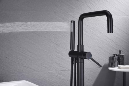 Baterie cada freestanding negru mat, pipa pivotanta 360 de grade Foglia Gobi [6]