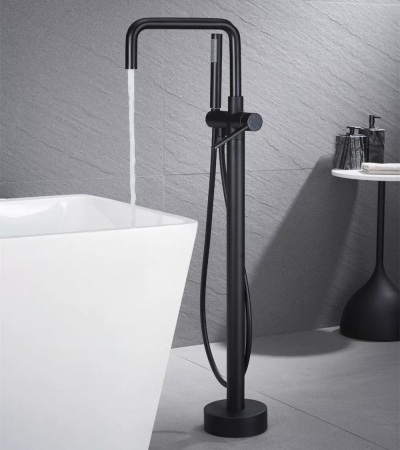 Baterie cada freestanding negru mat, pipa pivotanta 360 de grade Foglia Gobi [1]