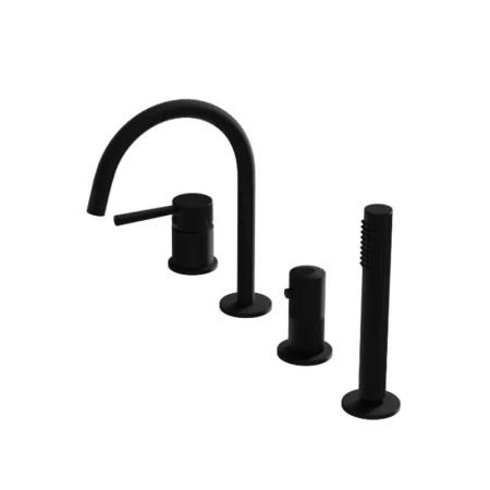 Baie - Baterie cada cu montaj pe cada, negru mat, 4 gauri, cu set dus, pipa 20 cm, LaVita Verdi