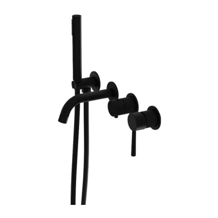 Baie - Baterie cada incastrata termostatata, negru mat, 4 iesiri, pipa fixa 15,3 cm, LaVita Verdi