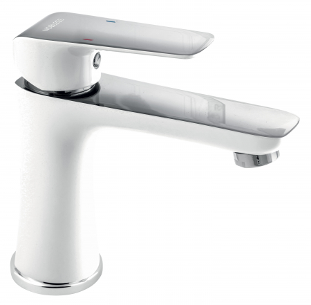 Baterii lavoare - Baterie lavoar baie alb mat/crom lucios cu ventil click-clack Ferro Tina