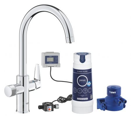 Baterii clasice bucatarie - Baterie chiuveta bucatarie crom cu filtru de apa Grohe Blue Pure Baucurve