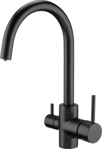 Bucatarie - Baterie chiuveta bucatarie cu 3 cai, negru mat cu conexiune la filtru de apa, Deante