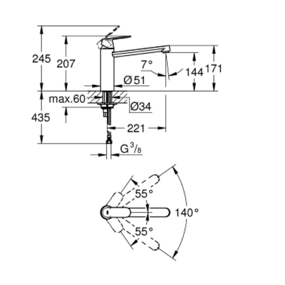 Baterie chiuveta bucatarie crom Grohe Eurosmart Cosmopolitan [1]