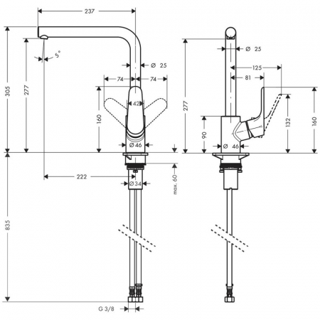 Baterie chiuveta bucatarie crom Hansgrohe, Focus, M41 280 [1]