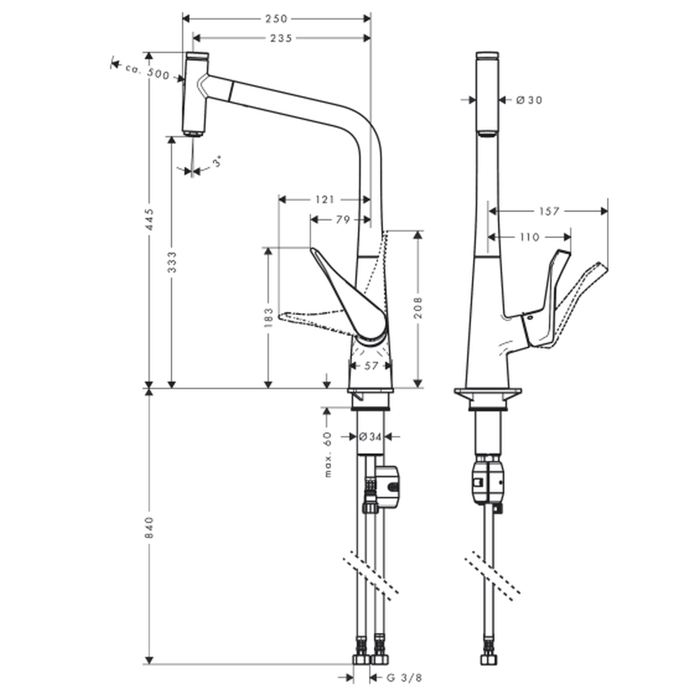 Baterie chiuveta bucatarie cu dus extractibil crom Hansgrohe Metris Select M71 14884000 [3]