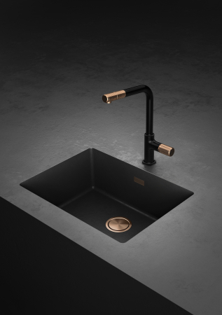Baterie chiuveta bucatarie cu dus extractibil FDesign Ardesia, negru mat/rose gold lucios [6]
