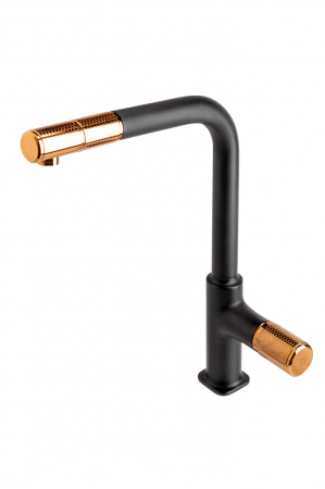 Baterie chiuveta bucatarie cu dus extractibil FDesign Ardesia, negru mat/rose gold lucios [4]