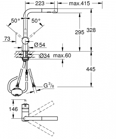 Baterie chiuveta bucatarie cu dus extractibil Grohe Minta antracit periat Hard Graphite [3]