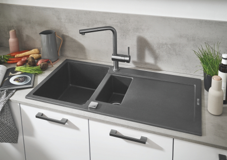 Baterie chiuveta bucatarie cu dus extractibil Grohe Minta antracit periat Hard Graphite [2]