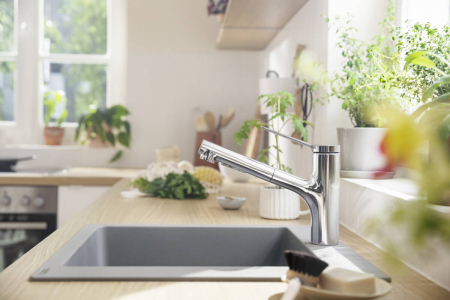 Baterie chiuveta bucatarie cu dus extractibil crom lucios, monocomanda Hansgrohe Zesis M33 74803000 [1]
