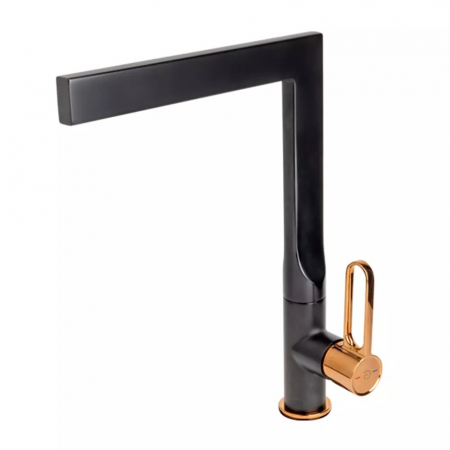 Baterii clasice bucatarie - Baterie chiuveta bucatarie FDesign Zaffiro, negru mat/rose gold lucios