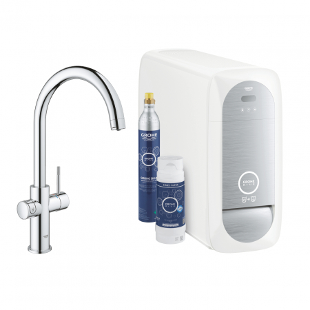 Baterii clasice bucatarie - Baterie chiuveta bucatarie Grohe Blue Home crom pipa tip C si Starter Kit