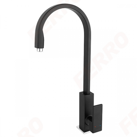 Baterii clasice bucatarie - Baterie chiuveta bucatarie inalta negru mat Ferro Zicco