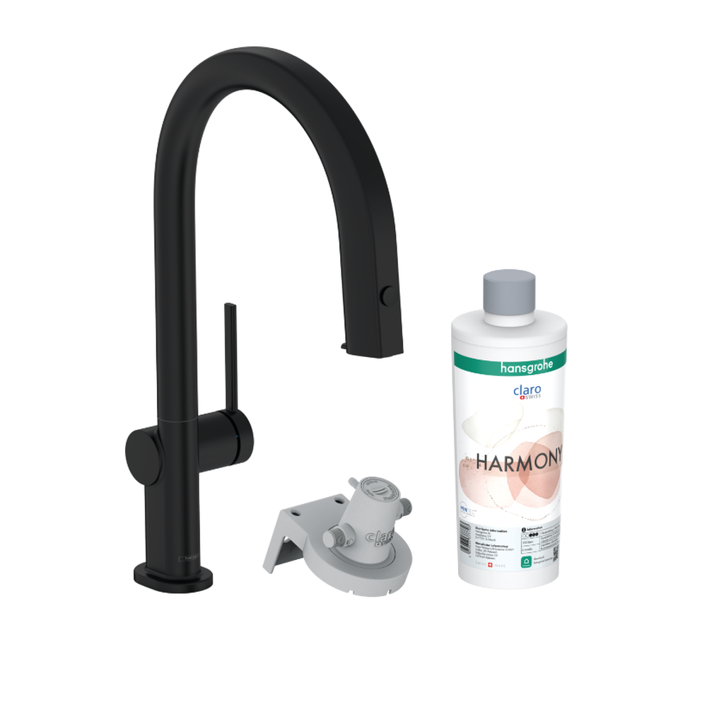 Baterii clasice bucatarie - Baterie chiuveta bucatarie neagra cu filtru de apa Hansgrohe Aqittura M91 76800670