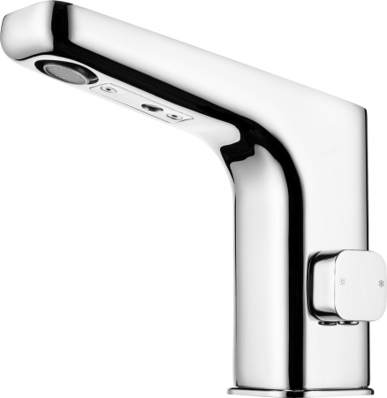 Toalete publice si bai comerciale - Baterie lavoar negru mat, senzor si control temperatura, 230 / 6V, Deante Hiacynt