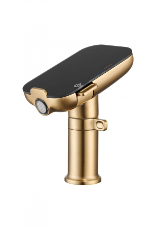 Baterii lavoare - Baterie de baie cu afișaj digital al temperaturii și suport pentru telefon bronz periat, Form Digital