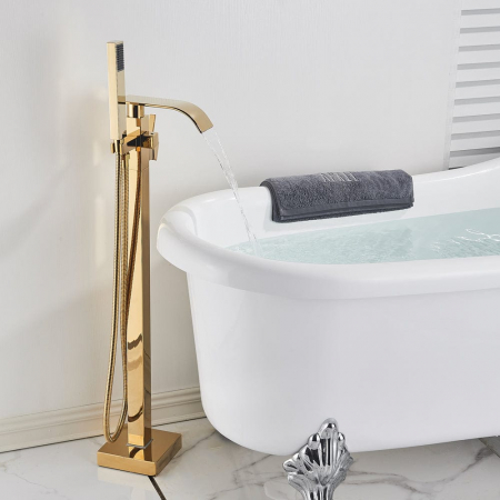 Baie - Baterie cada freestanding auriu lucuios, curgere cu efect de cascada