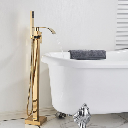 Baterie cada freestanding auriu lucuios, curgere cu efect de cascada [1]