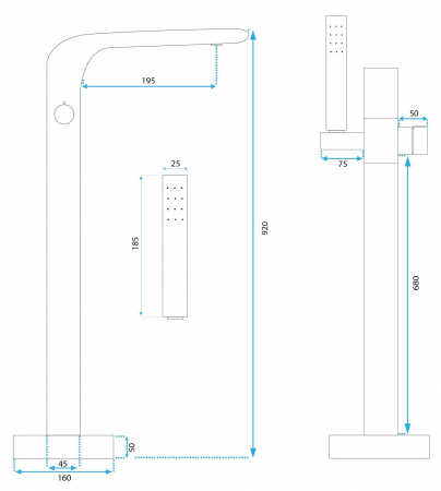 Baterie cadă freestanding Rea Clark, crom lucios [3]