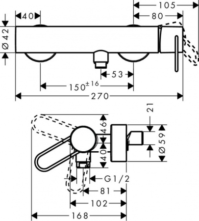 Baterie dus crom Hansgrohe Axor Uno [1]