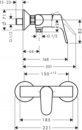Baterie dus crom, montaj pe perete Hansgrohe Focus E2 [3]