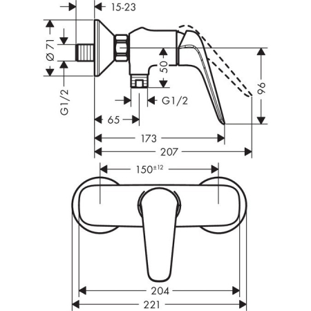 Baterie dus cu monocomanda, culoare crom lucios, Hansgrohe Novus [1]