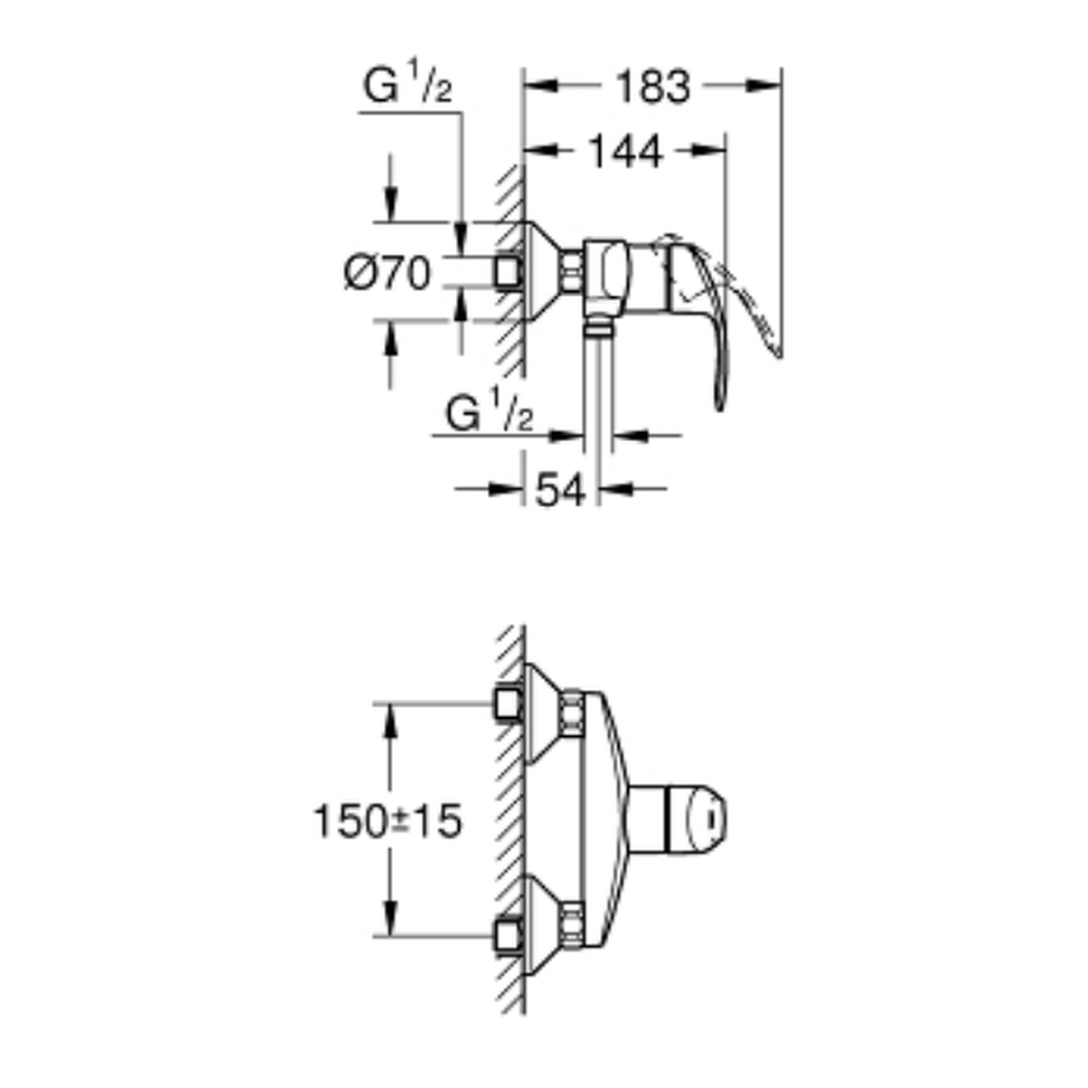 Baterie dus culoare crom Grohe Eurosmart [1]