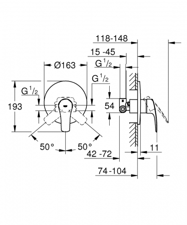 Baterie dus incastrata Grohe Eurosmart, corp incastrat inclus, crom lucios [3]