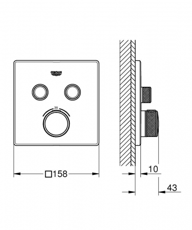 Baterie dus incastrata termostatata Grohe Grohtherm SmartControl, patrata, crom lucios [1]