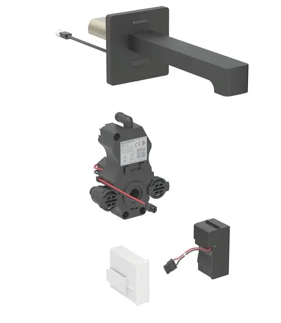 Baterii lavoare cu senzor - Baterie electronica de lavoar incastrata, alimentare retea, easy to clean, negru mat, Geberit Brenta