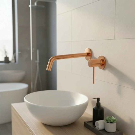 Baterie lavoar incastrata din alama sanitara, cupru periat, pipa 20.3 cm, LaVita Verdi [1]