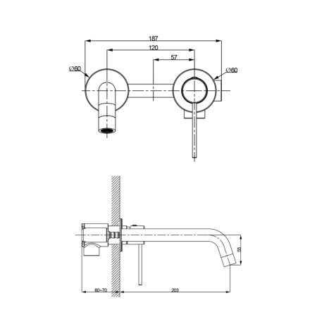 Baterie lavoar incastrata din alama sanitara, cupru periat, pipa 20.3 cm, LaVita Verdi [2]