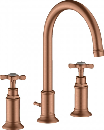 Baterii lavoare - Baterie lavoar baie red gold periat cu 3 orificii si ventil pop-up Hansgrohe Axor Montreux 180