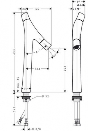 Baterie lavoar baie crom cu ventil pop-up, pipa 124 mm, Hansgrohe Axor Starck Organic 435 [1]