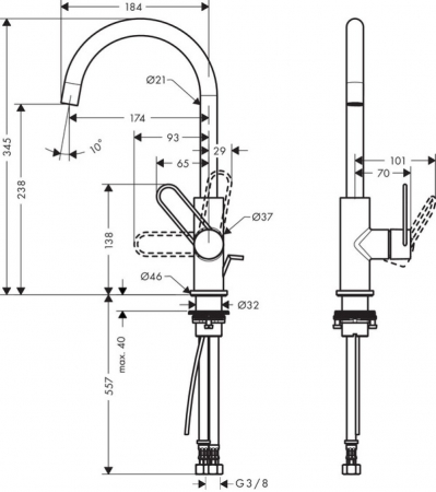 Baterie lavoar baie crom cu ventil pop-up Hansgrohe Axor Uno 240 [1]