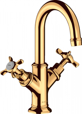 Baterii lavoare - Baterie lavoar baie auriu lucios, dubla comanda, ventil pop-up, Hansgrohe Axor Montreux 160