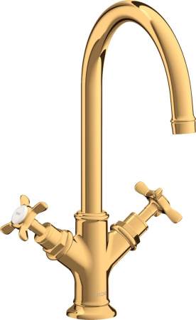 Baterii lavoare - Baterie lavoar baie auriu lucios, dubla comanda, ventil pop-up, Hansgrohe Axor Montreux 210