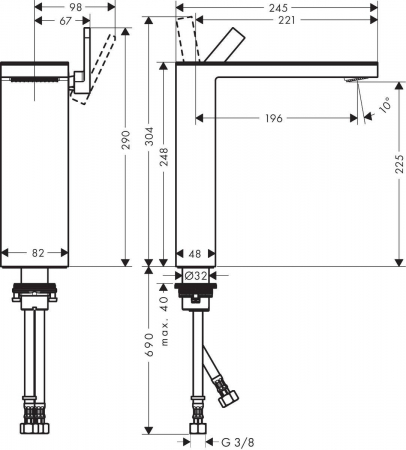 Baterie lavoar baie crom/sticla oglinda, ventil click-clack, Hansgrohe Axor MyEdition 230 [3]