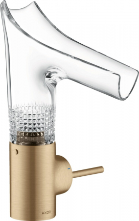 Baterii lavoare - Baterie lavoar baie bronz periat/sticla transparenta cu ventil inclus Hansgrohe Axor Starck V 140 Diamond Cut