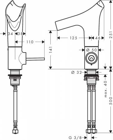 Baterie lavoar baie auriu lucios/sticla transparenta cu ventil inclus Hansgrohe Axor Starck V 140 Diamond Cut [4]