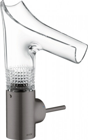 Baterii lavoare - Baterie lavoar baie antracit periat/sticla transparenta cu ventil inclus Hansgrohe Axor Starck V 140 Diamond Cut