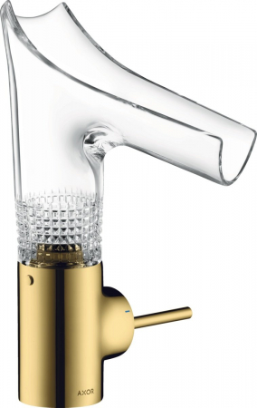 Baterii lavoare - Baterie lavoar baie auriu lucios/sticla transparenta cu ventil inclus Hansgrohe Axor Starck V 140 Diamond Cut