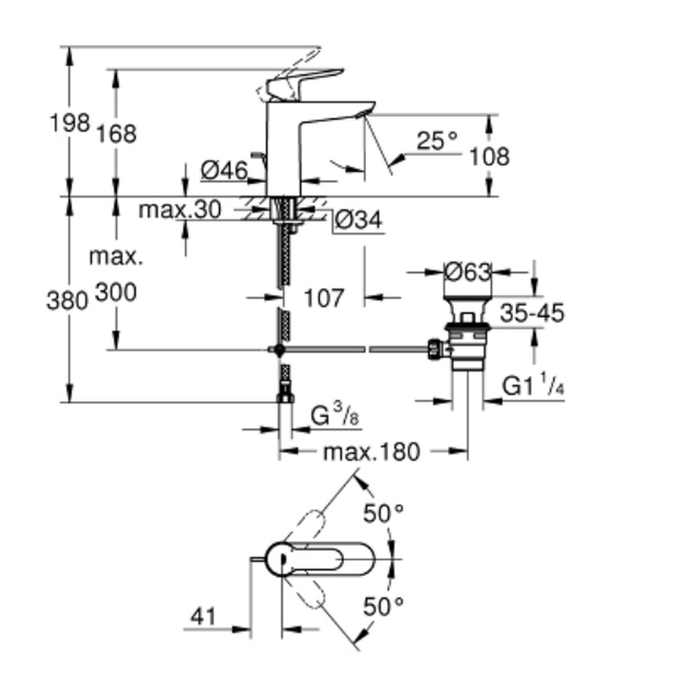 Baterie lavoar culoare crom, marimea M, Grohe BauEdge [1]