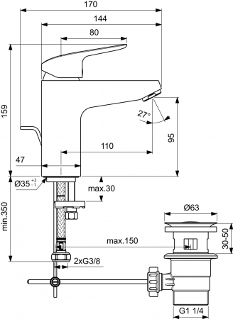 Baterie lavoar Ideal Standard Ceraflex crom lucios cu ventil plastic inclus [4]